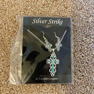 Stirling Silver Cross Turquoise Earring and Necklace set.